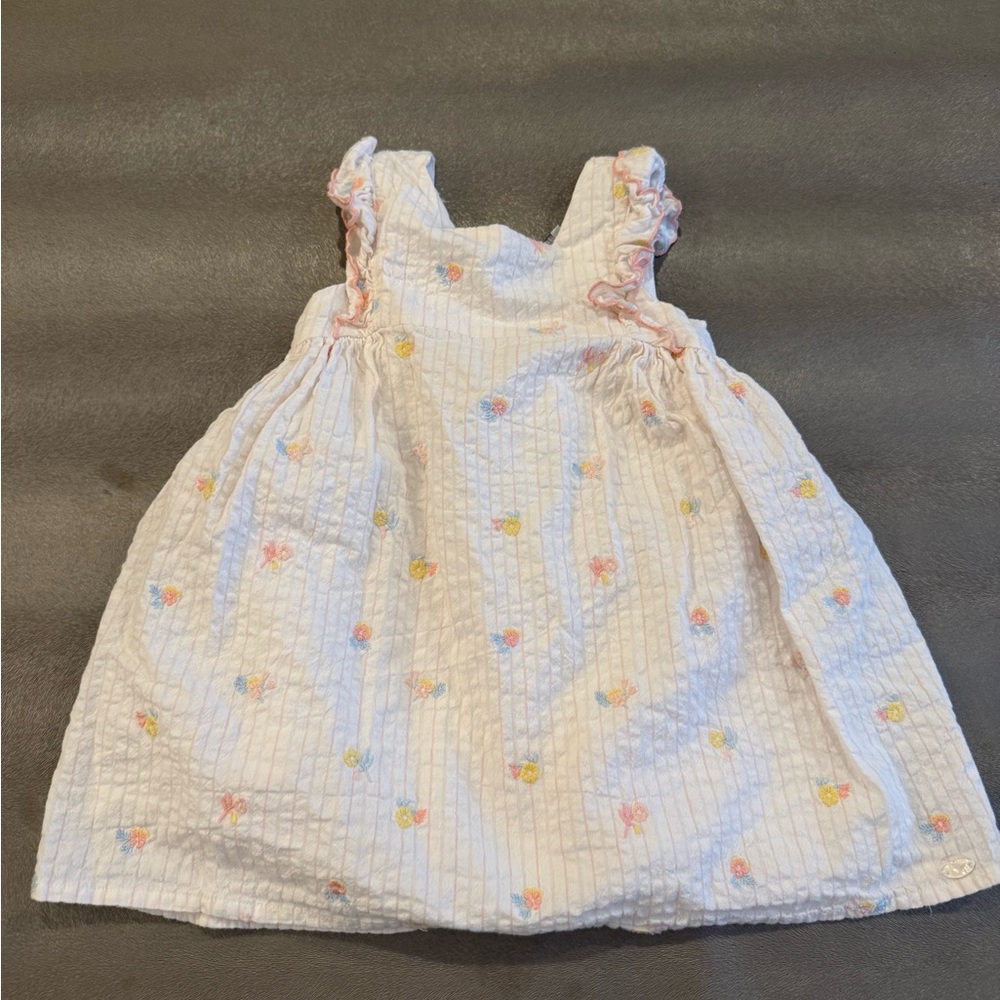 Tartine et Chocolat White Dress with Pastel Floral Accents. Size 2